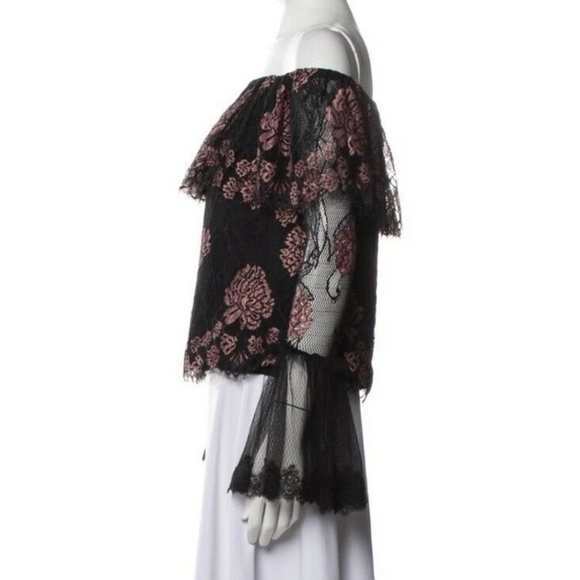 ALEXIS INTERMIX "LAURENA" BLACK LACE PINK FLORAL OFF SHOULDER BOHO TOP BLOUSE M - Picture 4 of 16